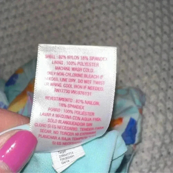 XHILARATION TROPICAL SCOOP BACK HIGH HIP ONE PIECE FLORAL SWIMSUIT, BLUE… - Picture 5 of 13